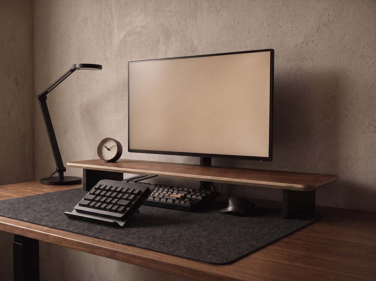 Controller Stand for Monitor Riser in Black – on a desk setup | Rablo