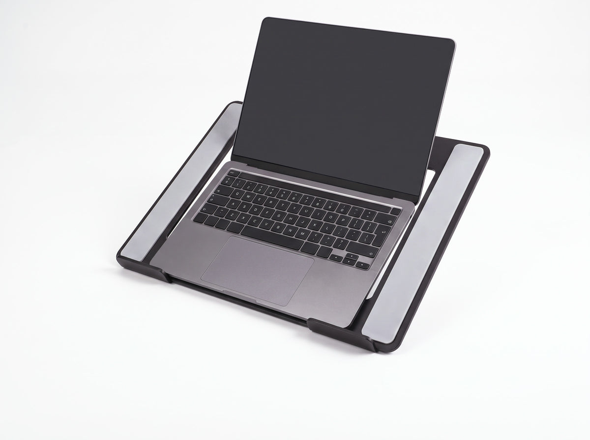 Laptop Stand for Monitor Riser in Black – styled studio packshot | Rablo