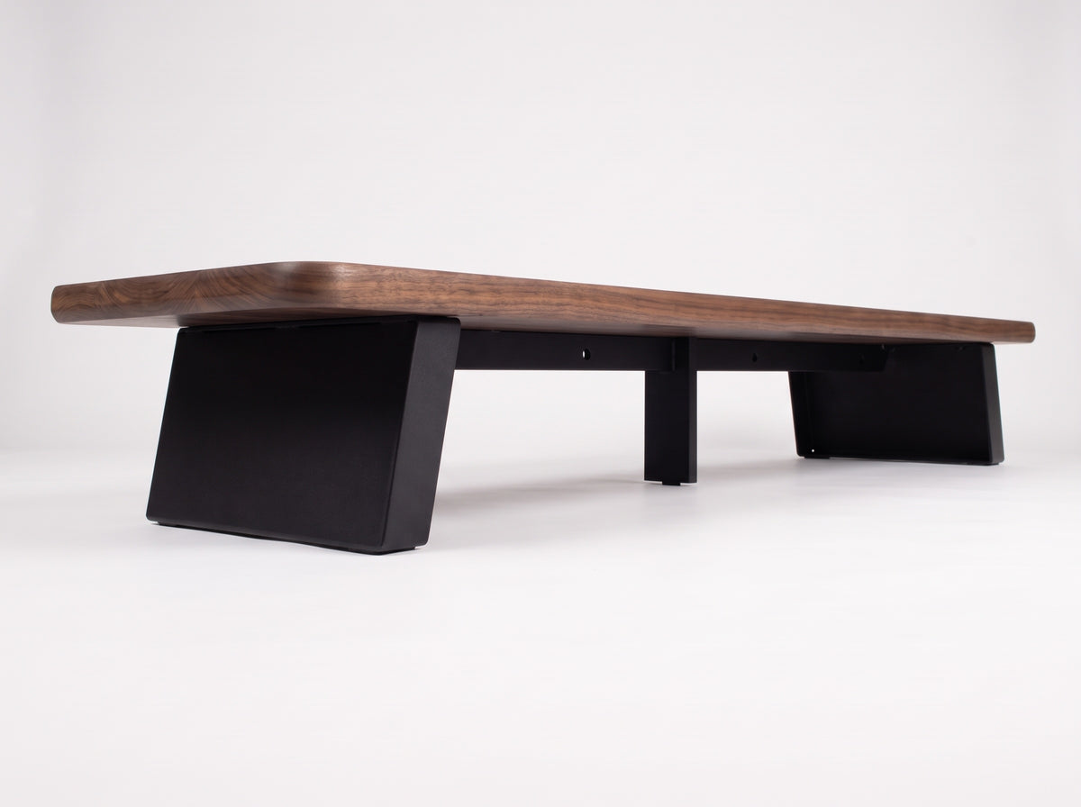M30S Monitor Riser in Walnut – low view of the feet and underside | Rablo #Color_Walnut