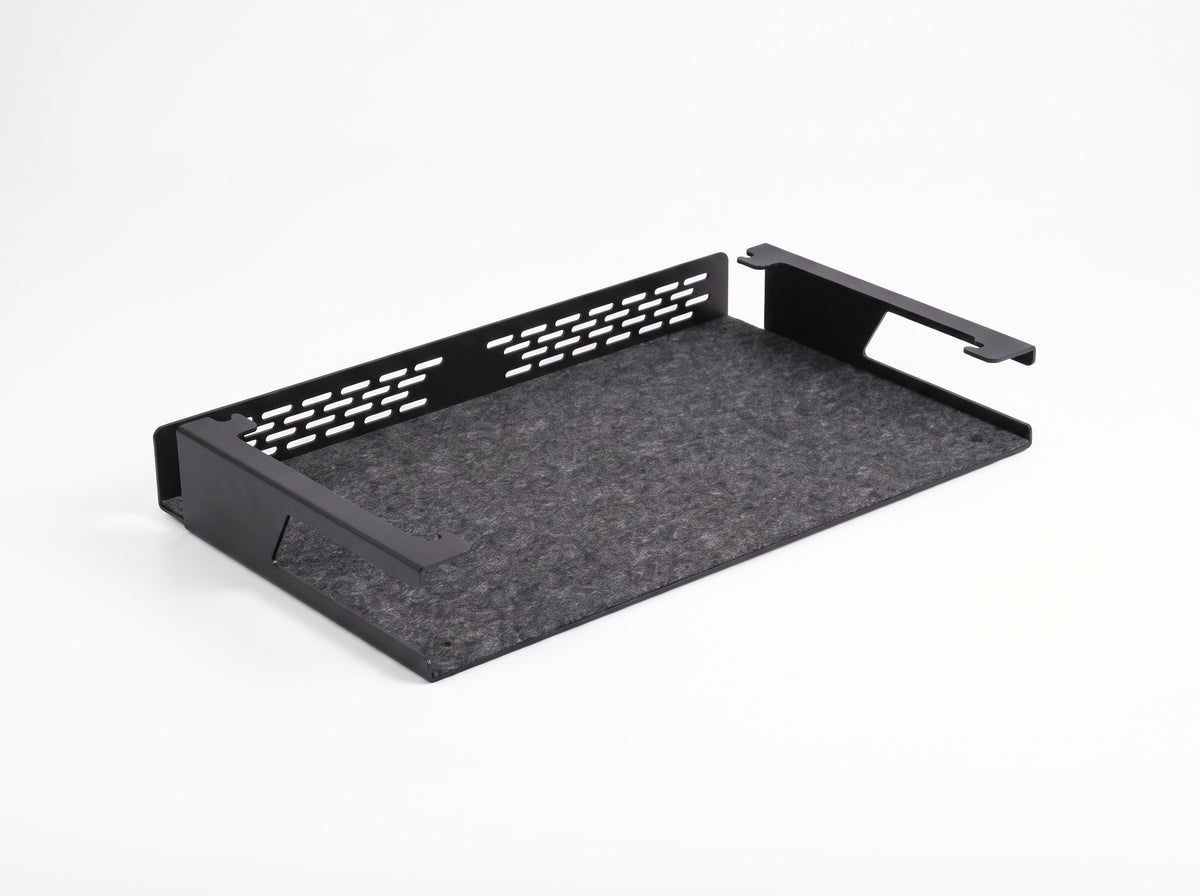 Storage Shelf for Monitor Riser in Black, size Short – clean studio packshot | Rablo #Size_Short