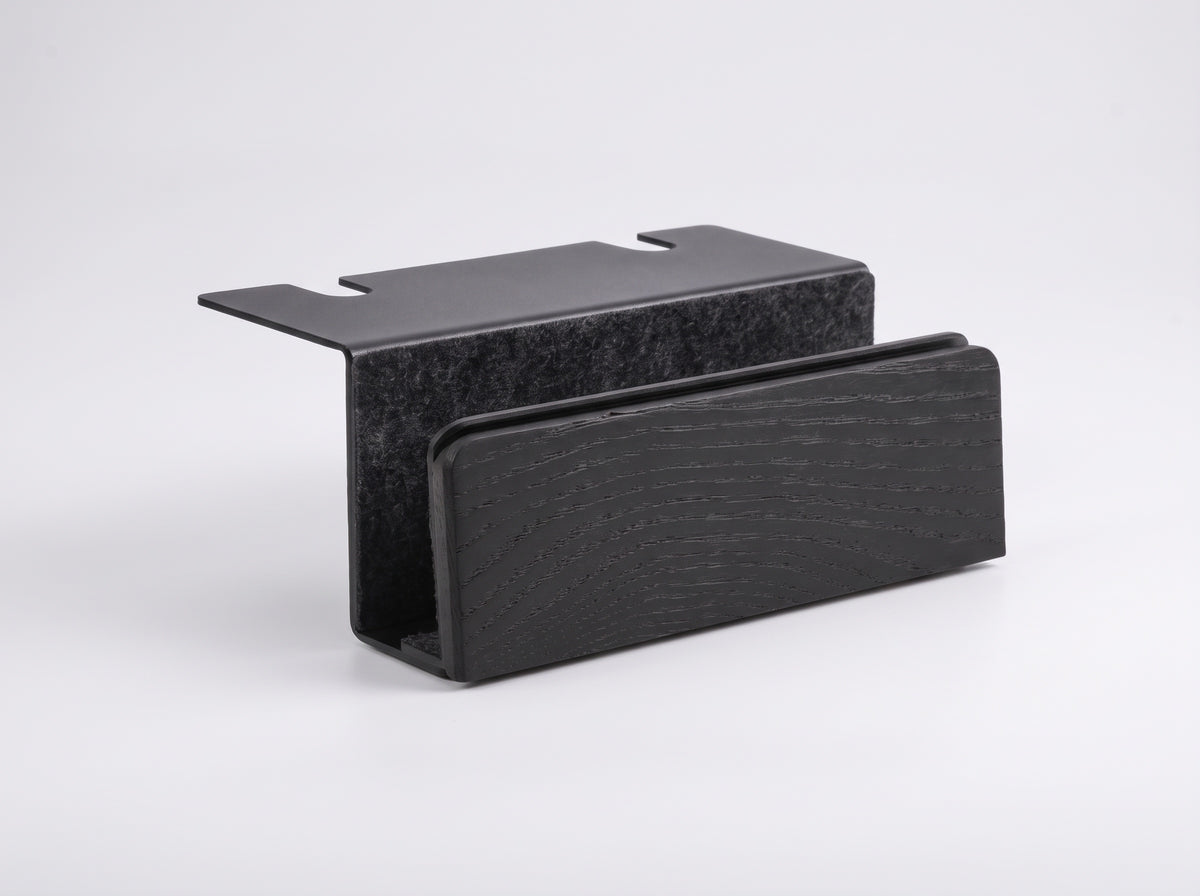 Vertical Storage Pro for Monitor Riser in Charcoal Black Oak – clean studio packshot | Rablo #Material_Charcoal Black Oak