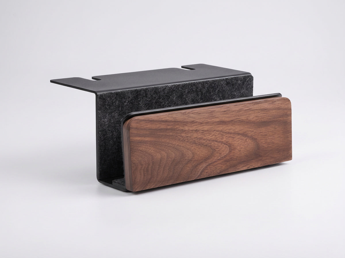Vertical Storage Pro for Monitor Riser in Black Walnut – clean studio packshot | Rablo #Material_Black Walnut