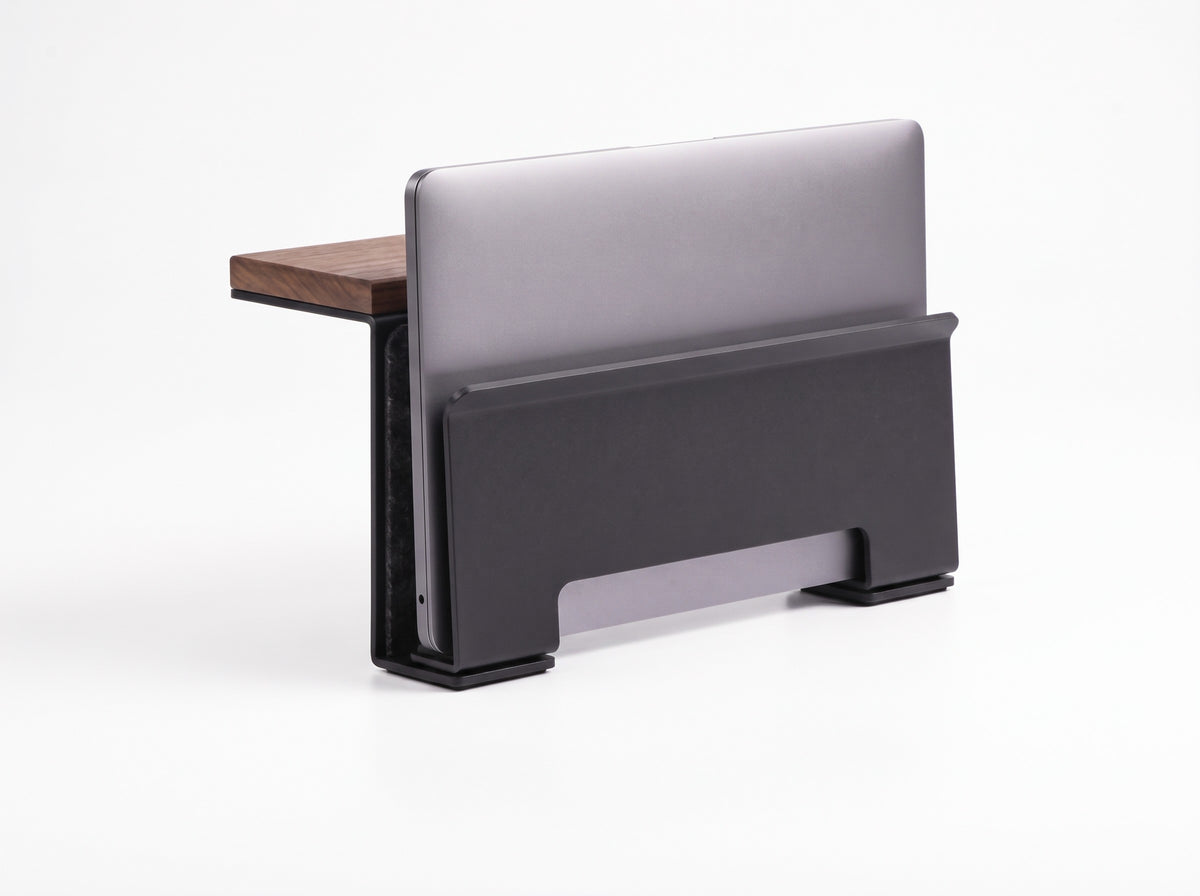 Vertical Storage Stand for Monitor Riser in Black – styled studio packshot | Rablo
