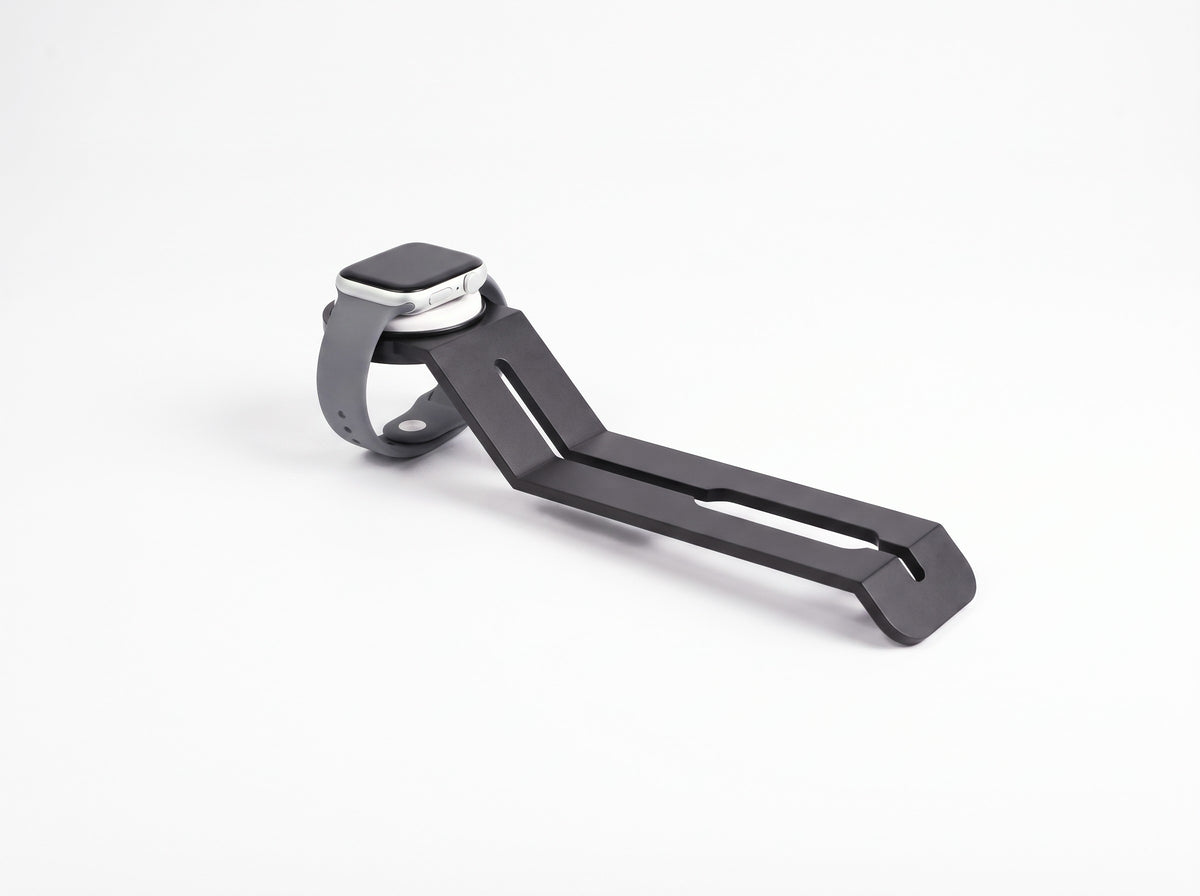 Watch Stand for Monitor Riser in Black – styled studio packshot | Rablo