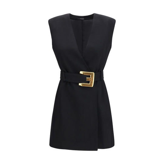 Balmain Black Fleece Wool Cocktail Dress