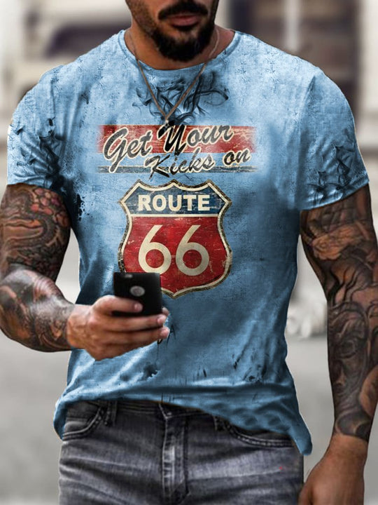 Motorcycle Print T-Shirt Route 66