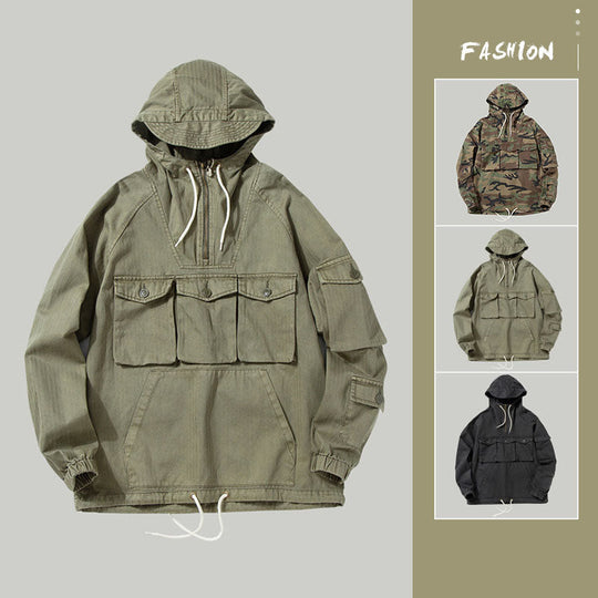 Vintage Military-Inspired Casual Pullover Hoodies