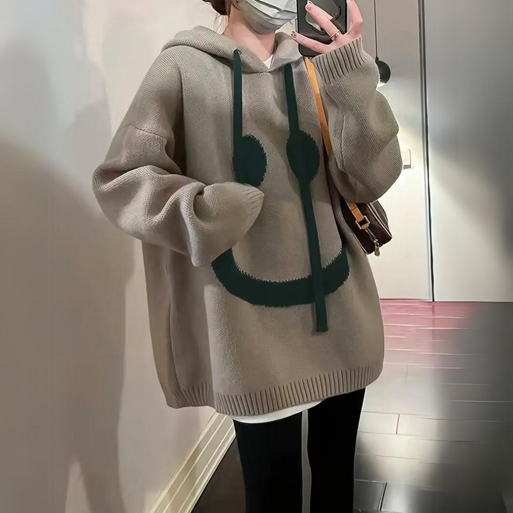 COZY OVERSIZED SMILEY KNIT HOODIE