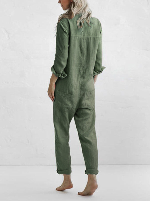 Rablo Casual Button-Up Lapel Jumpsuit