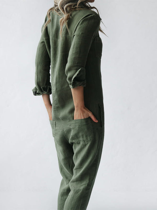 Rablo Casual Button-Up Lapel Jumpsuit