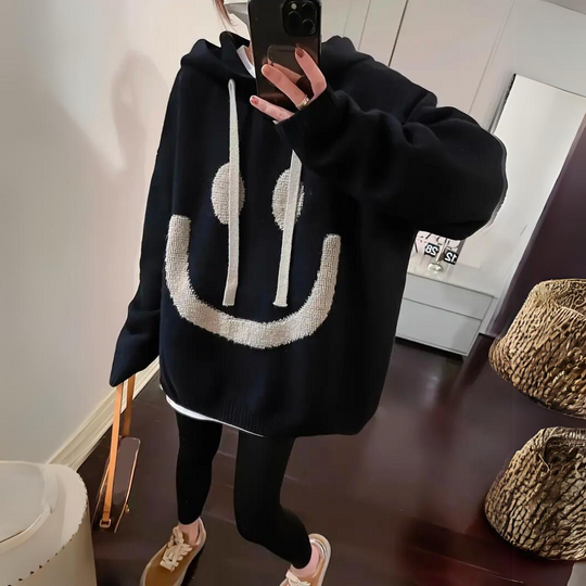 COZY OVERSIZED SMILEY KNIT HOODIE