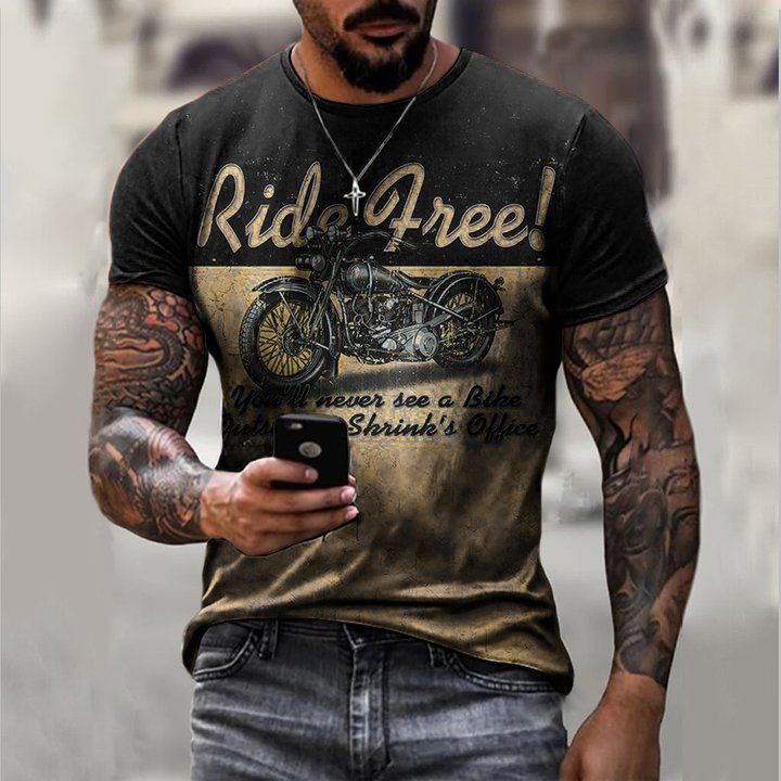 Fashion Motorcycle Print Casual T-Shirt