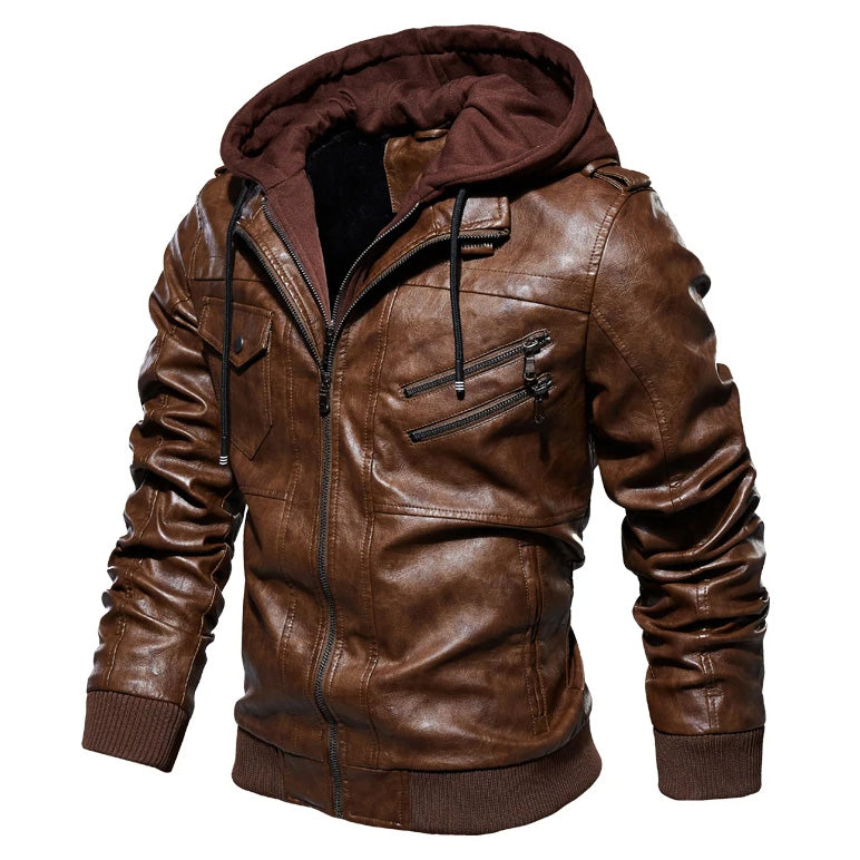 Urban Comfort Hooded Leather Jacket