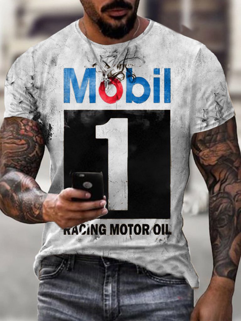 Mens Vintage Motor Oil Badge Printed T-Shirt