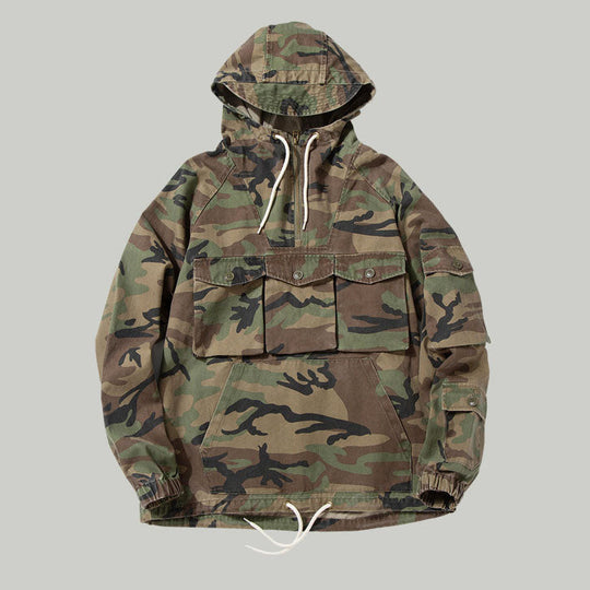 Vintage Military-Inspired Casual Pullover Hoodies