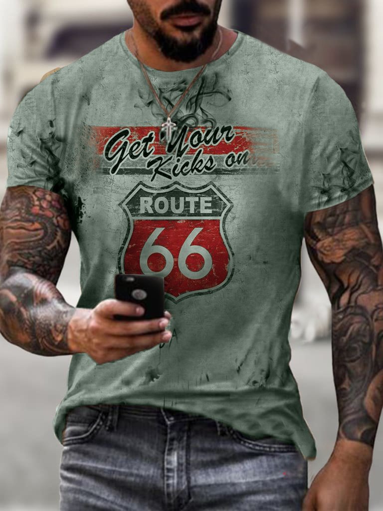 Motorcycle Print T-Shirt Route 66