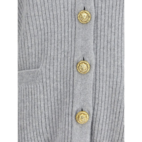 Balmain Gray Fleece Wool Cardigan