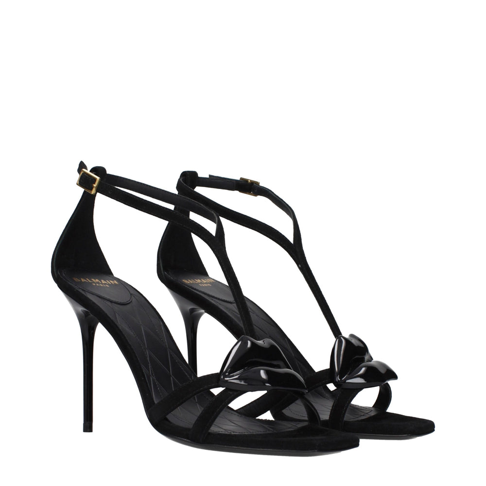 Balmain Black Leather Stiletto Heel Sandals