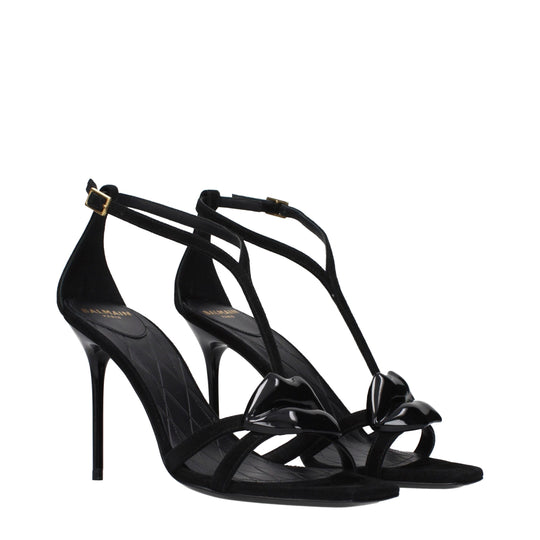 Balmain Black Leather Stiletto Heel Sandals