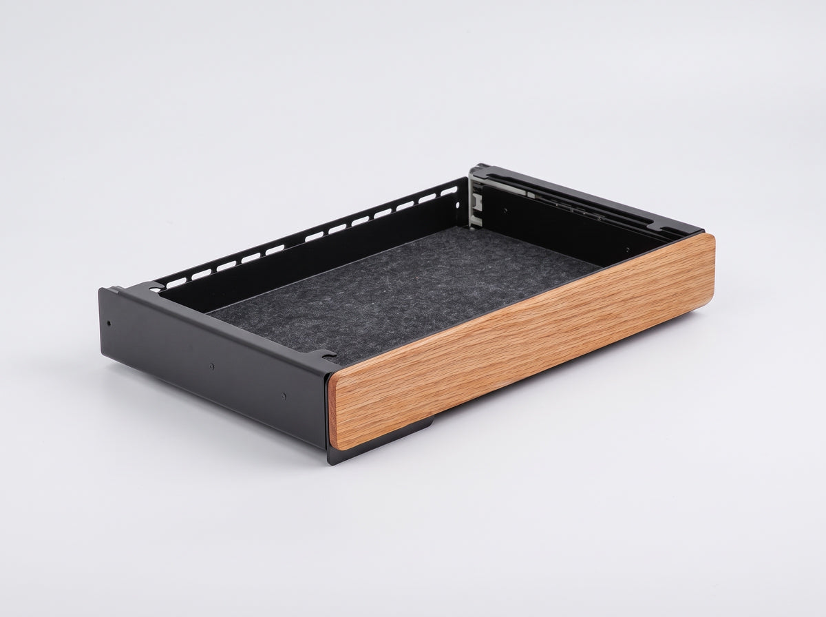 Soft-Close Drawer for Monitor Riser in Oak – clean studio packshot | Rablo #Material_Oak
