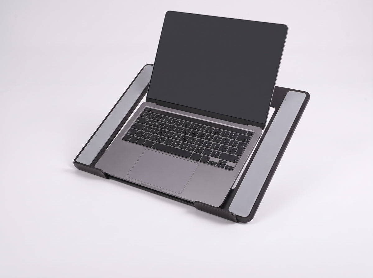 Laptop Stand for Monitor Riser in Black – styled studio packshot | Rablo