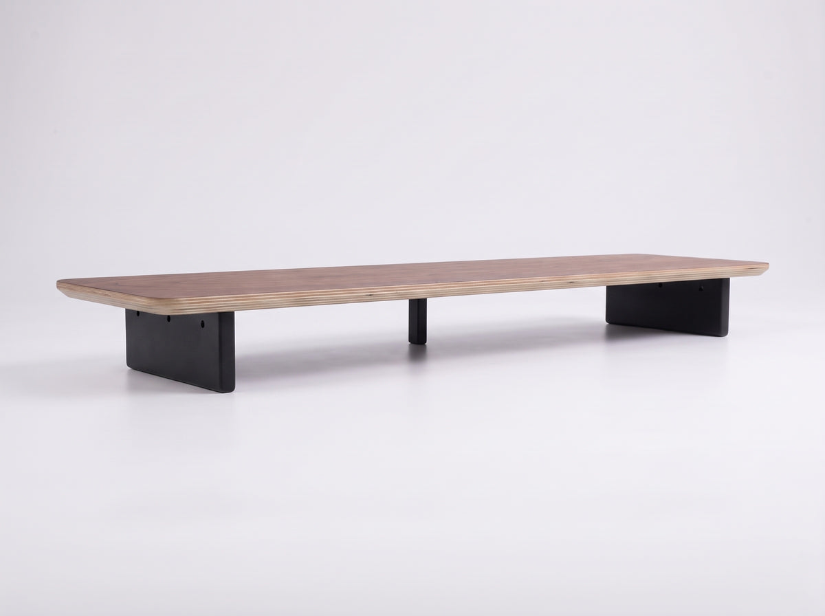 Mpro-10 Monitor Riser in Black Walnut Veneer – low view of the feet and underside | Rablo #Material_Black Walnut Veneer