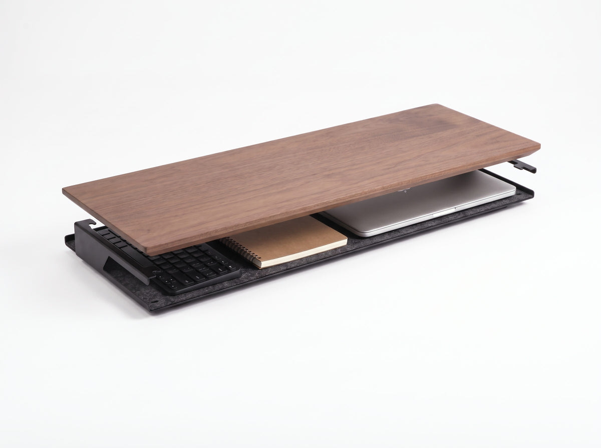Storage Shelf for Monitor Riser in Black, size Medium – styled studio packshot | Rablo #Size_Medium