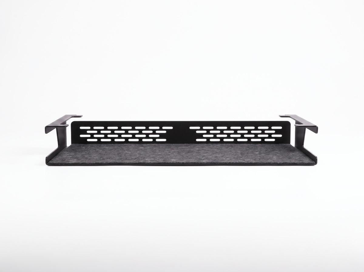 Storage Shelf for Monitor Riser in Black, size Short – front view | Rablo #Size_Short