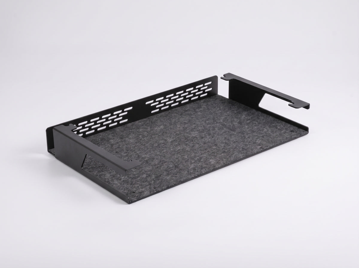 Storage Shelf for Monitor Riser in Black, size Short – clean studio packshot | Rablo #Size_Short