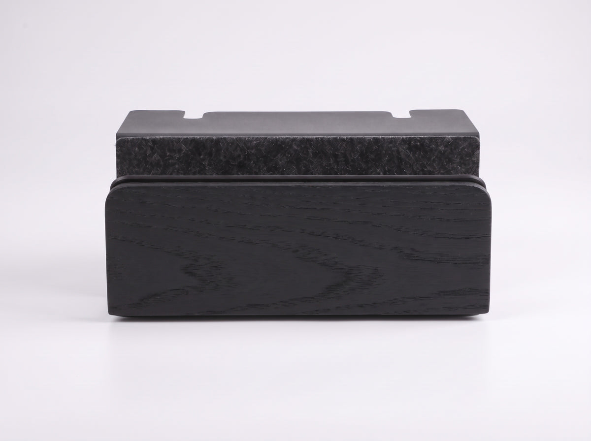 Vertical Storage Pro for Monitor Riser in Charcoal Black Oak – front view | Rablo #Material_Charcoal Black Oak