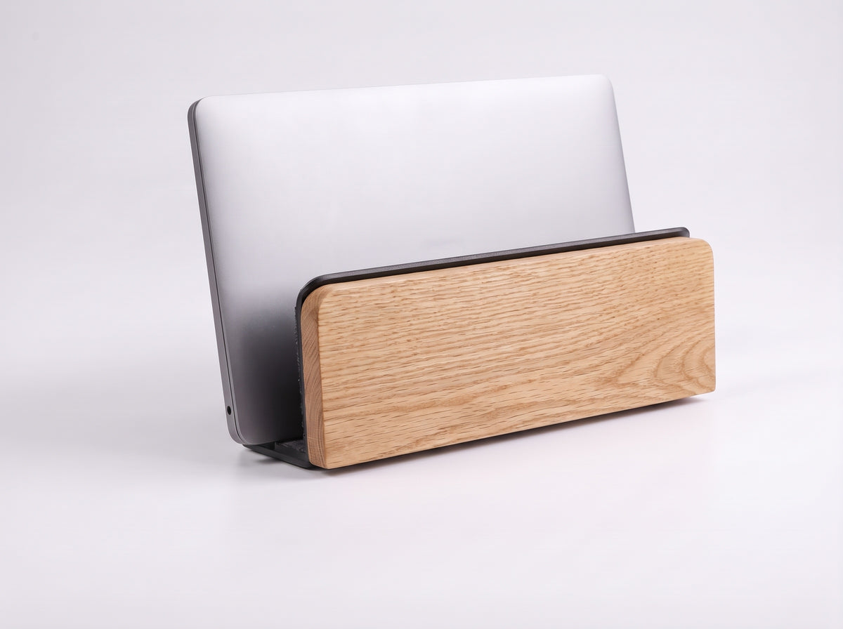 Vertical Storage Pro for Monitor Riser in Oak – styled studio packshot | Rablo #Material_Oak