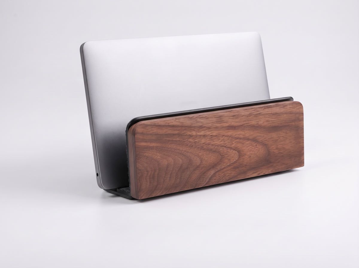 Vertical Storage Pro for Monitor Riser in Black Walnut – styled studio packshot | Rablo #Material_Black Walnut