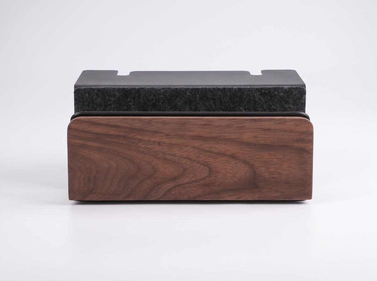 Vertical Storage Pro for Monitor Riser in Black Walnut – front view | Rablo #Material_Black Walnut