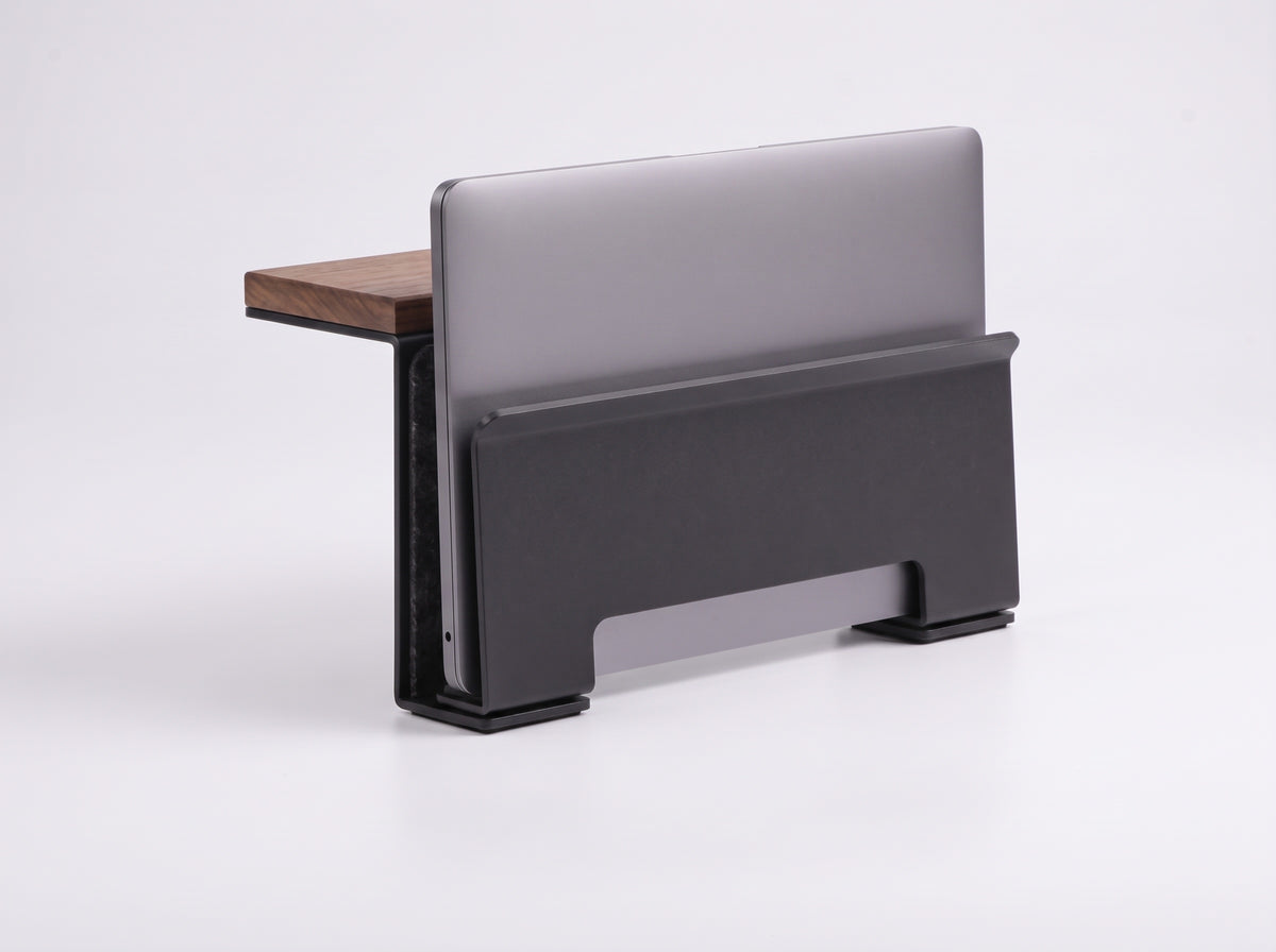 Vertical Storage Stand for Monitor Riser in Black – styled studio packshot | Rablo