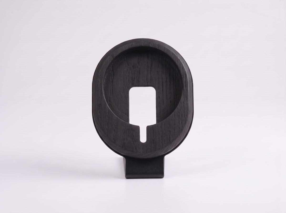 Wireless Charger Stand Pro for Monitor Riser in Charcoal Black Oak – front view | Rablo #Material_Charcoal Black Oak