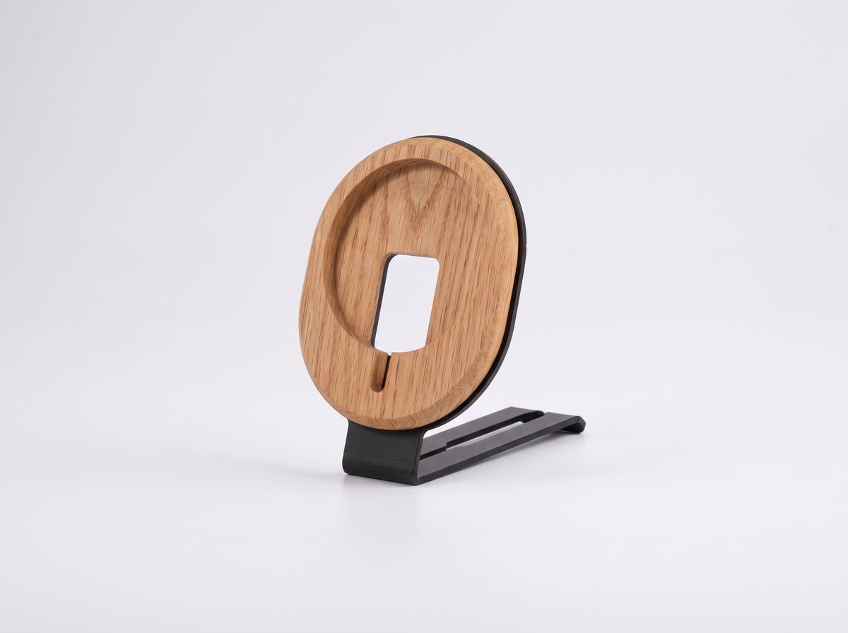 Wireless Charger Stand Pro for Monitor Riser in Oak – clean studio packshot | Rablo #Material_Oak