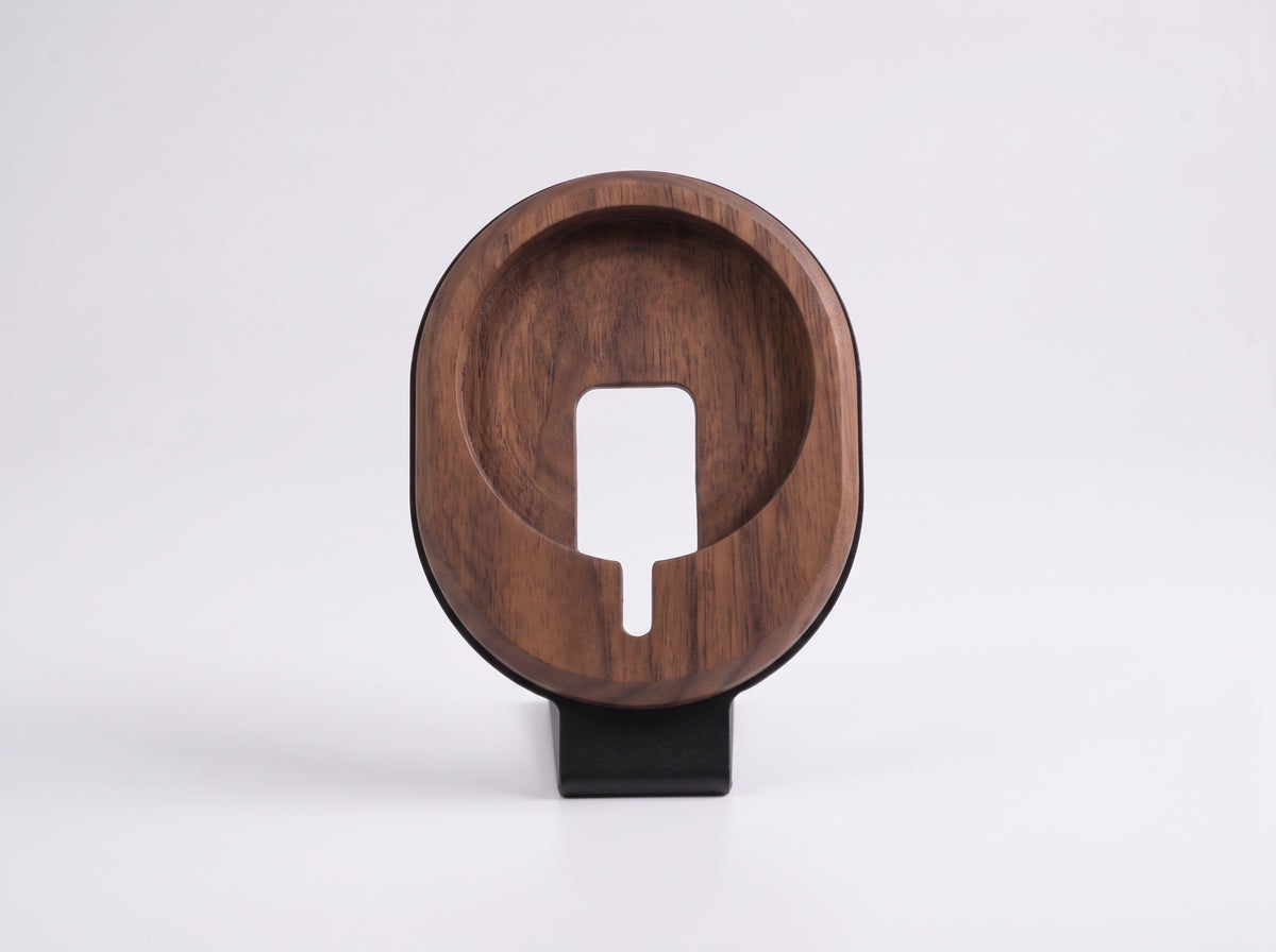 Wireless Charger Stand Pro for Monitor Riser in Black Walnut – front view | Rablo #Material_Black Walnut