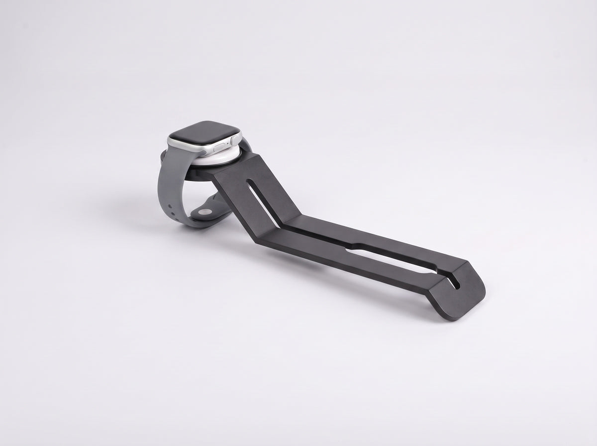 Watch Stand for Monitor Riser in Black – styled studio packshot | Rablo