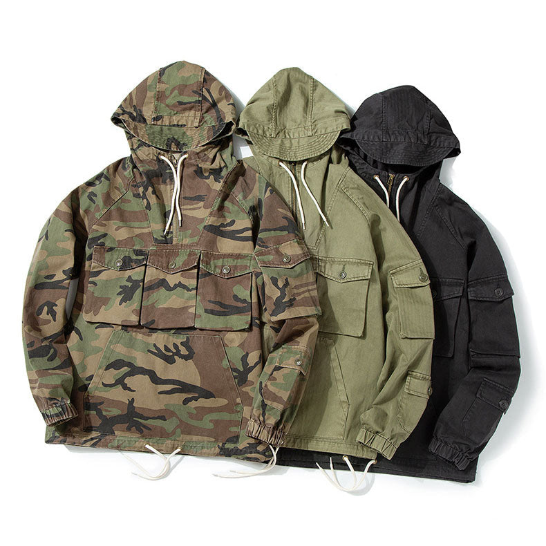 Vintage Military-Inspired Casual Pullover Hoodies