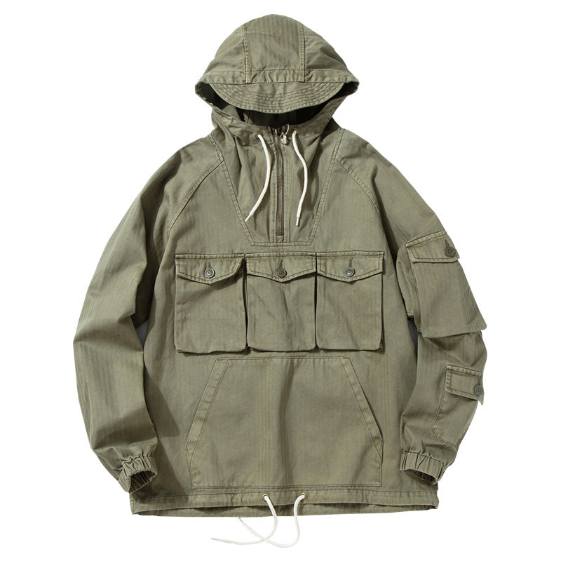 Vintage Military-Inspired Casual Pullover Hoodies